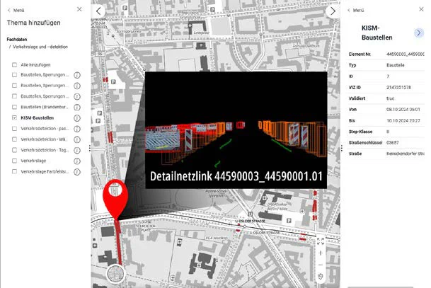 Darstellung der Baustellen auf der Digitalen Plattform Stadtverkehr (DPS) vom Berliner Senat
